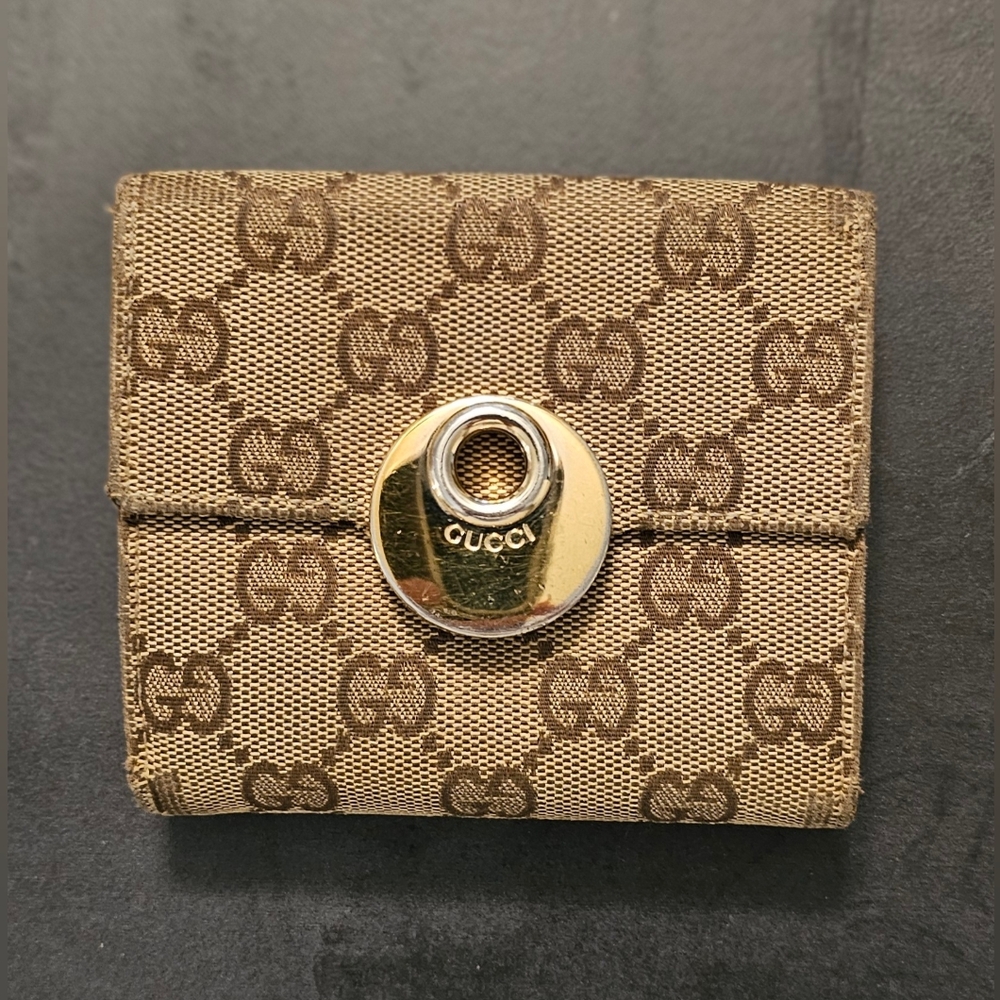 Gucci Medium Eclipse Canvas Leather Wallet Vintage with COA